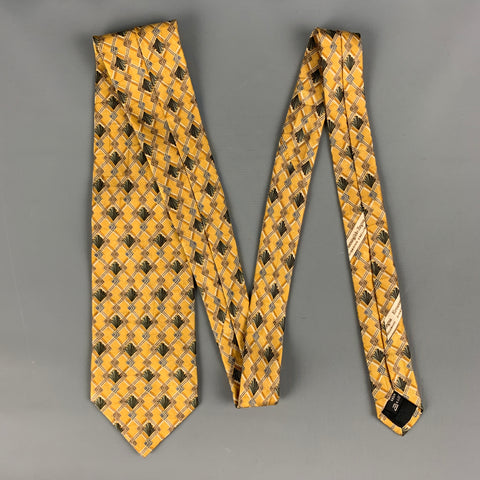 ERMENEGILDO ZEGNA Yellow Olive Rhombus Silk Tie