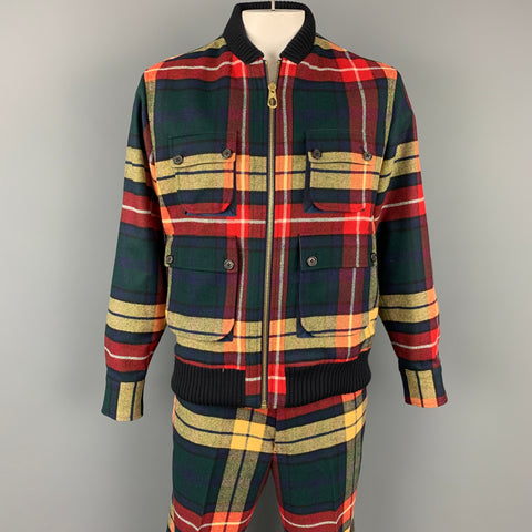BLACK FLEECE Size 44 Multi-Color Plaid Wool Zip Up Jacket & Shorts Set
