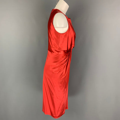ARMANI COLLEZIONI Size 4 Orange Coral Silk Ruched Sleeveless Cocktail Dress