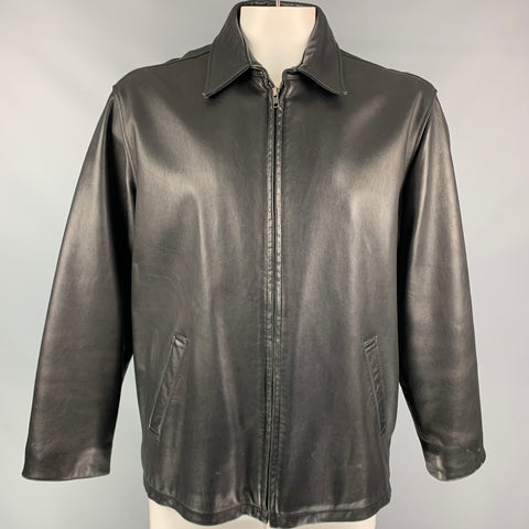 BURBERRY LONDON Size XL Black Leather Zip Up Jacket
