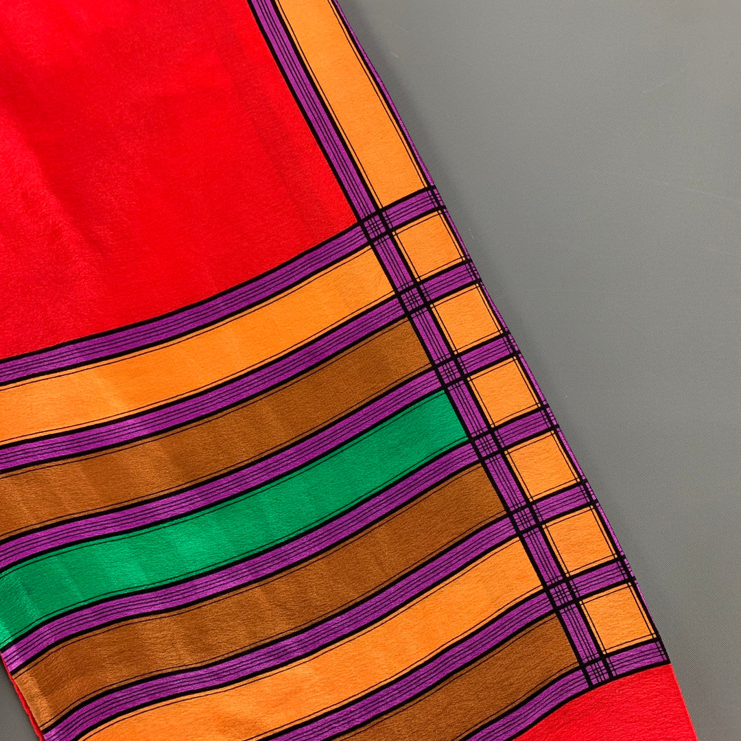 Vintage YVES SAINT LAURENT Red Multi-Color Print Silk Scarf