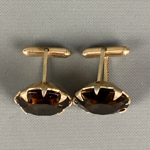 VINTAGE Gold Brown Round Shape Cuff Links