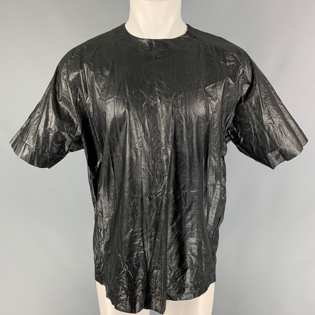 MSGM Size M Black Wrinkled Cotton Polyurethane Crew-Neck T-shirt