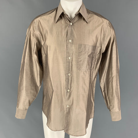 CALVIN KLEIN COLLECTION Size M Tan Cotton Silk Long Sleeve Shirt