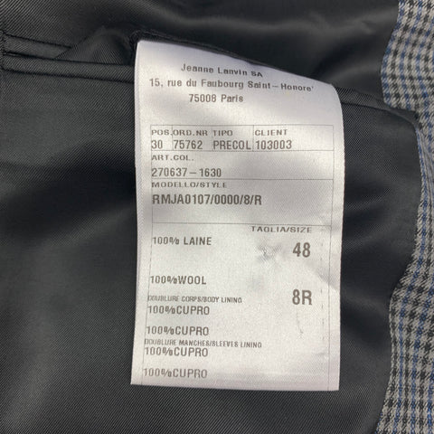 LANVIN Size 38 Grey Black Blue Plaid Wool Notch Lapel Sport Coat