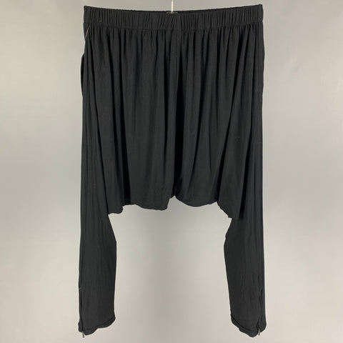 SKINGRAFT Talla M Pantalones casuales de entrepierna caída de seda de rayón negro