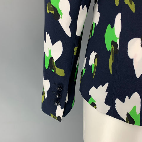 ESCADA Taille 6 Veste surdimensionnée en viscose à imprimé abstrait bleu marine et blanc