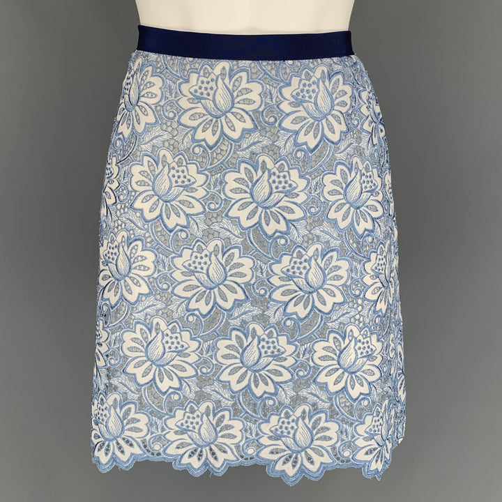 SACAI LUCK Size 2 Blue & White Floral Lace Cotton A-line Skirt