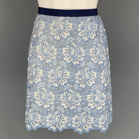 SACAI LUCK Falda acampanada de algodón con encaje floral azul y blanco talla 2