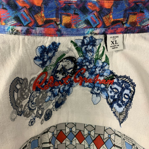 ROBERT GRAHAM Size XL White Patchwork Cotton Button Up Long Sleeve Shirt