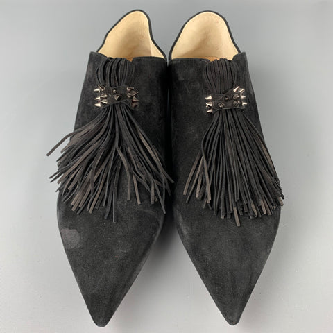 CHRISTIAN LOUBOUTIN Medinana Zapatos planos plegables con borlas de ante negro talla 8