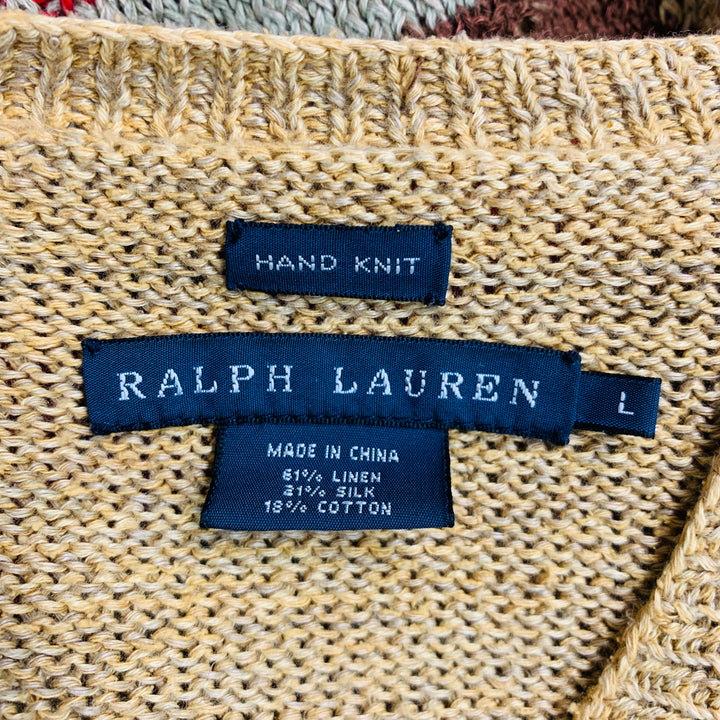 RALPH LAUREN Size L Multi-Color Linen Blend Knitted V-Neck Casual Top