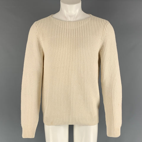 HERMES Size S Cream Knitted Cashmere Cotton Boat Neck Sweater