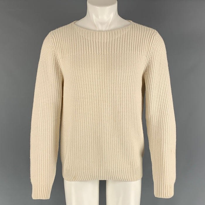 HERMES Size S Cream Knitted Cashmere Cotton Boat Neck Sweater