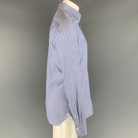 LUIGI BORRELLI Talla M Camisa de manga larga con botones de algodón a rayas azules y blancas