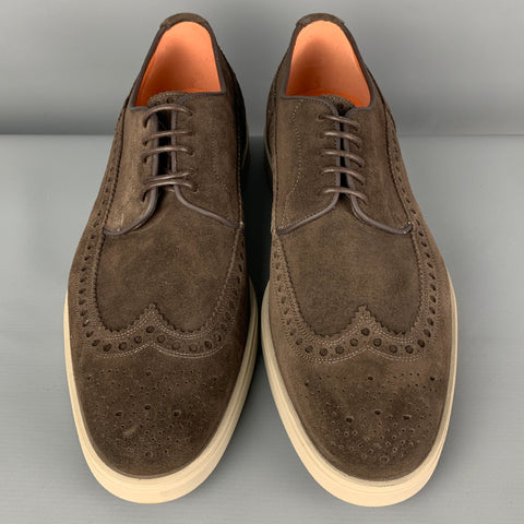 SANTONI Size 11 Brown Perforated Leather Wing Sleeve Lace Up Shoes