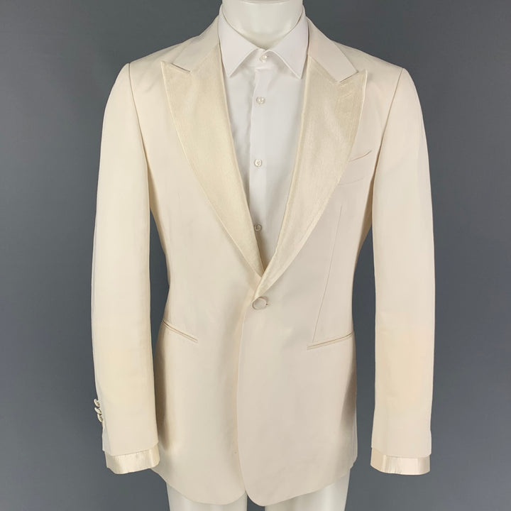 SUIT SUPPLY Size 40 Off White Cotton Linen Peak Lapel Sport Coat
