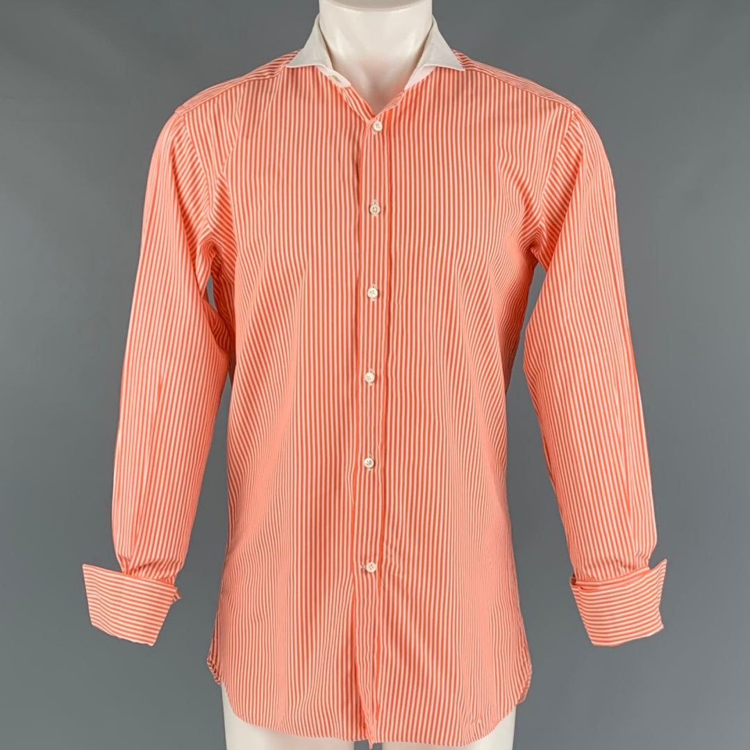 RALPH LAUREN Size M Orange White Stripe Cotton French Cuff Long Sleeve Sui Generis Designer Consignment RALPH LAUREN Size M Orange White Stripe Cotton French Cuff Long Sleeve Sui Generis Designer Consignment
