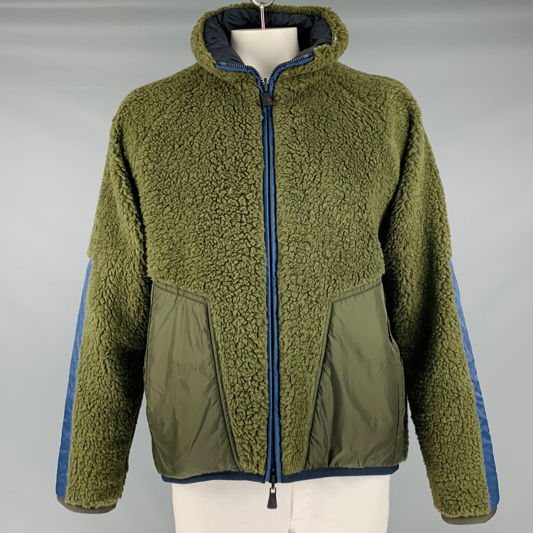 MONCLER GRENOBLE Size XXL Green Navy Fleece Zip Up Jacket