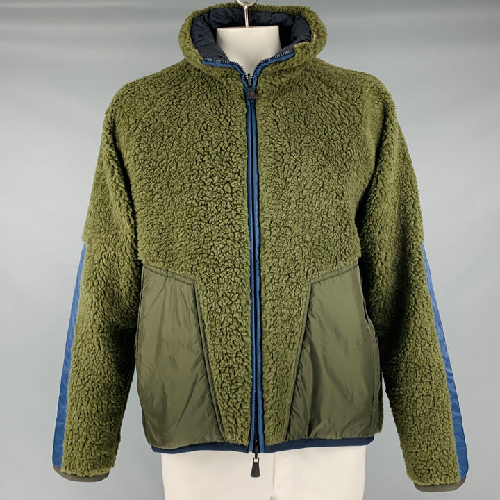 MONCLER GRENOBLE Size XXL Green Navy Fleece Zip Up Jacket