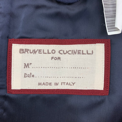 BRUNELLO CUCINELLI Size 40 Navy Cotton Silk Shawl Collar Suit