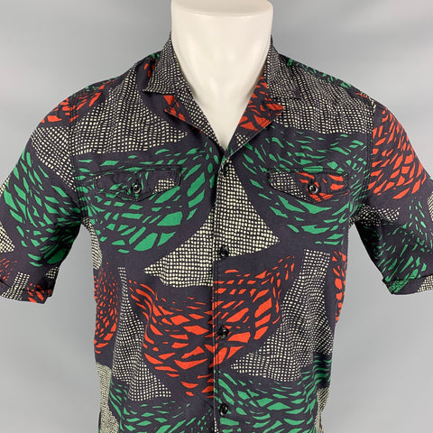 BURBERRY PRORSUM Spring 2012 Size S Multi-Color Print Cotton Button Up Short Sleeve Shirt