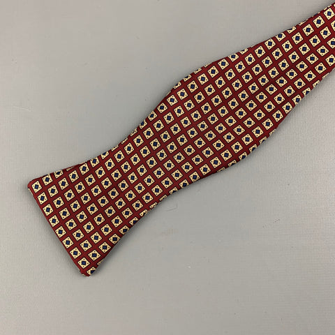 ROBERT TALBOTT Burgundy Taupe Print Silk Bow Tie