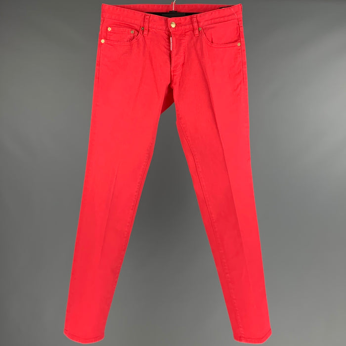 DSQUARED2 Size 32 Red Cotton Elastane Button Fly Jeans