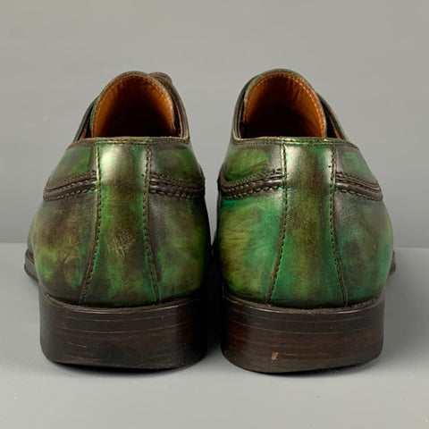 BONTONI Size 10 Green Brown Marble Leather Cap Toe Lace Up Shoes