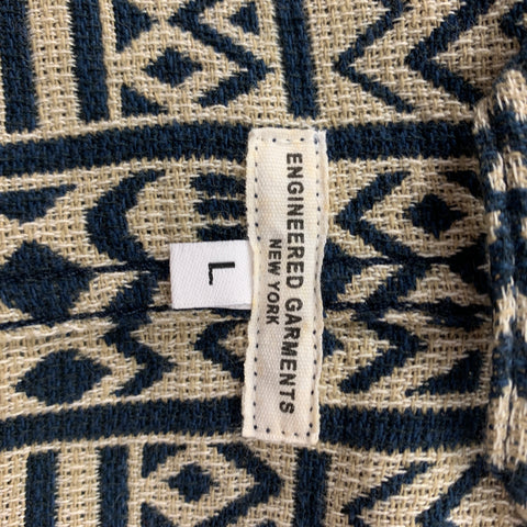 ENGINEERED GARMENTS Size L Navy & Ivory Print Cotton Peak Lapel Jacket