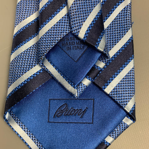 BRIONI Light Blue & Black Stripe Silk Tie