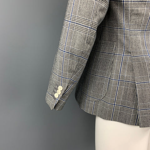 ISAIA Size 38 Regular Grey & Blue Glenplaid Wool Double Breasted Sport Coat