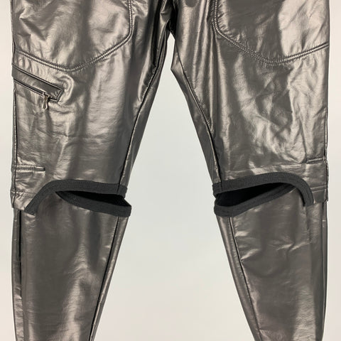 JULIUS_7 Size 28 Black Coated Polyurethane Joggers Casual Pants