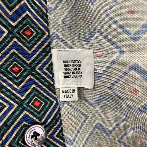 LANVIN Size M Navy & Blue Geometric Button Up Long Sleeve Shirt
