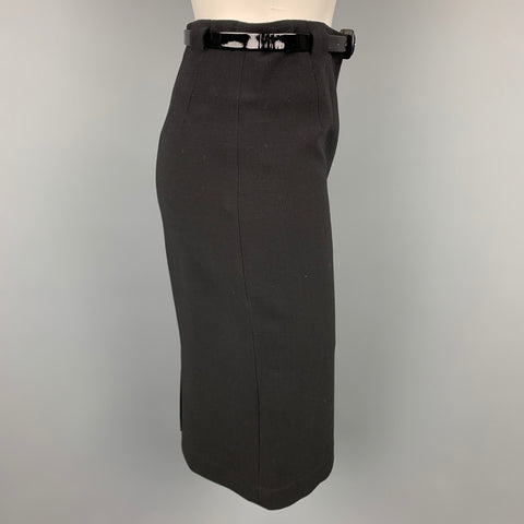 RALPH LAUREN Black Label Talla 2 Falda lápiz de lana negra con cinturón