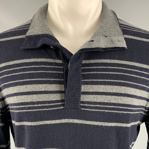 ELIE TAHARI Taille M Pull à manches longues en laine mérinos à rayures gris marine