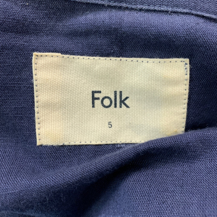 FOLK Size S Navy Dots Linen Cotton Camp Short Sleeve Shirt
