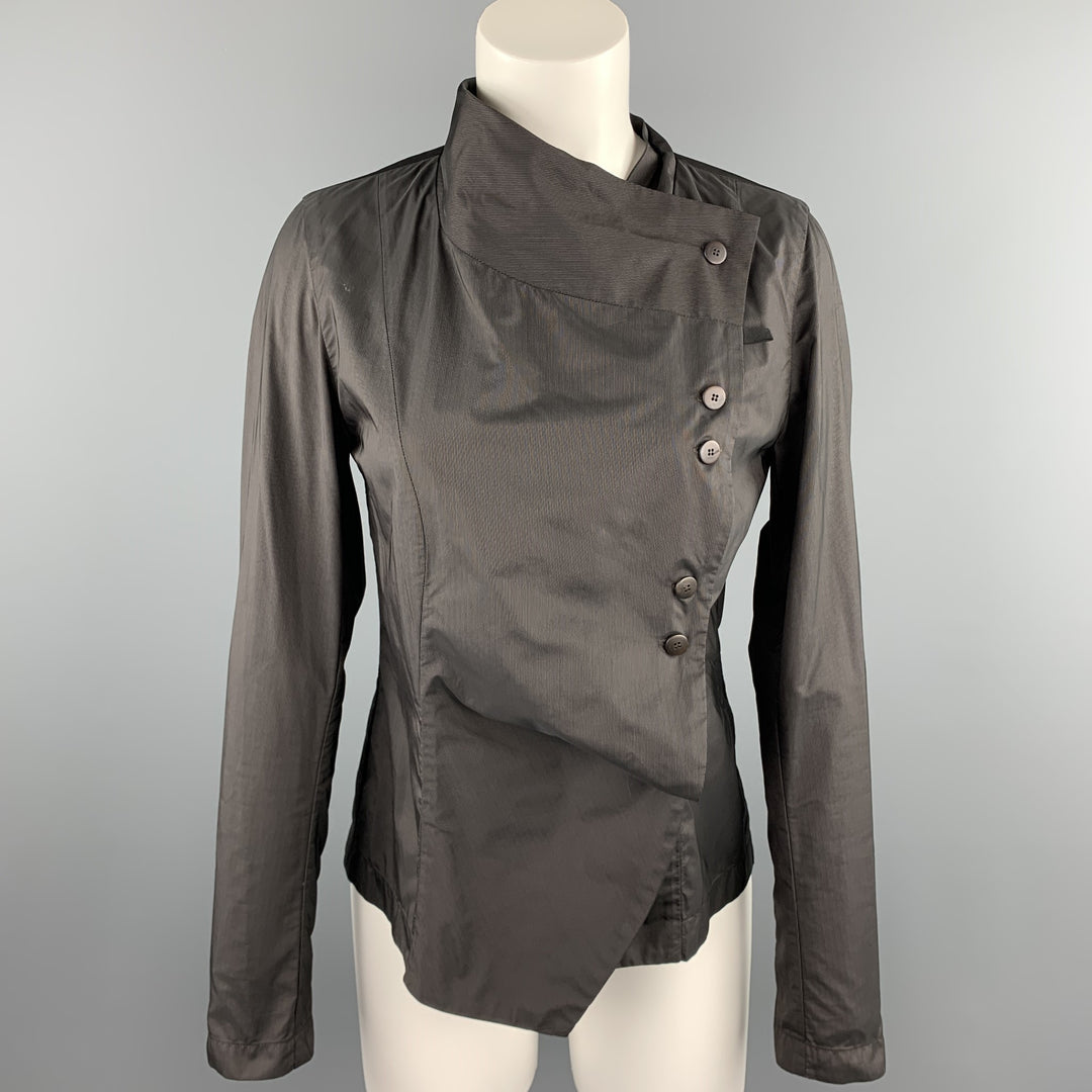 FRANCOISE PENDVILLE Size 4 Grey Stripe Nylon Asymmetrical Jacket