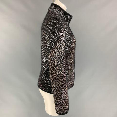 MISSONI Size 4 Charcoal & Silver Knitted Wool Blend Jacket