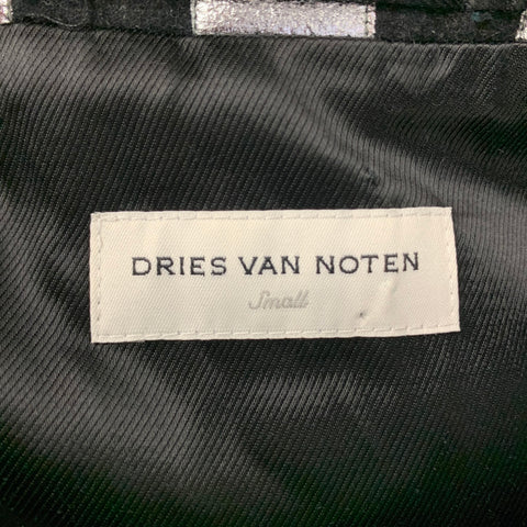 DRIES VAN NOTEN FW 14 Size S Black & Silver Stripe Wool Blend Oversized Double Breasted Coat