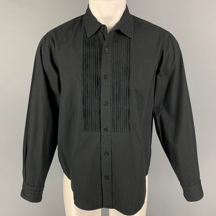 CLOTONE Size M Black Pleated Cotton Button Up Long Sleeve Shirt