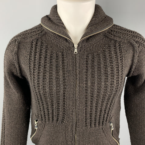 IMPERIAL Size M Brown Knitted Wool Blend High Collar Zip Up Jacket