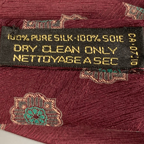 GIORGIO ARMANI Burgundy Green Abstract Floral Silk Tie