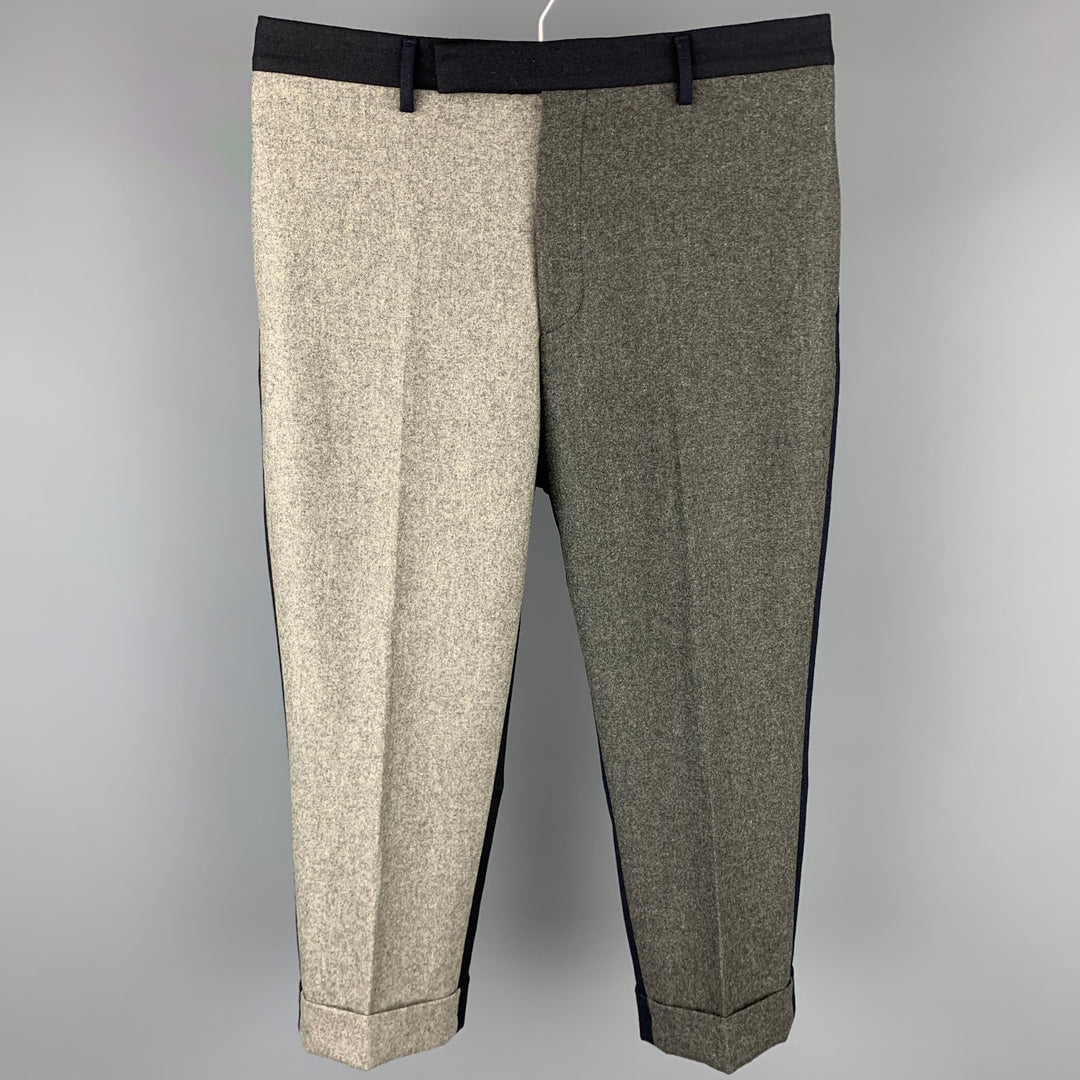 WOOSTER + LARDINI Size 34 Grey & Navy Color Block Wool Cropped Dress Pants