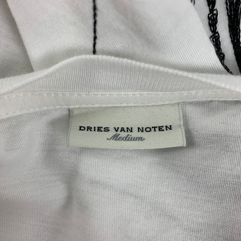 DRIES VAN NOTEN Size M White Black Embroidery Cotton Short Sleeve T-shirt