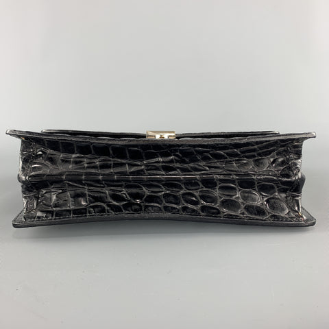 PRATESI Mini pochette en cuir noir brillant gaufré