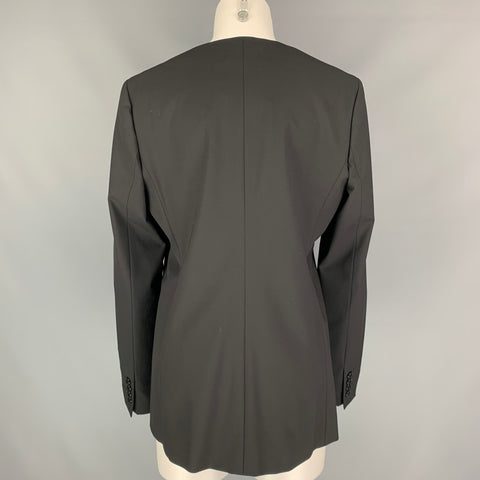 MAX MARA Size 12 Black Virgin Wool Slit Pockets Jacket