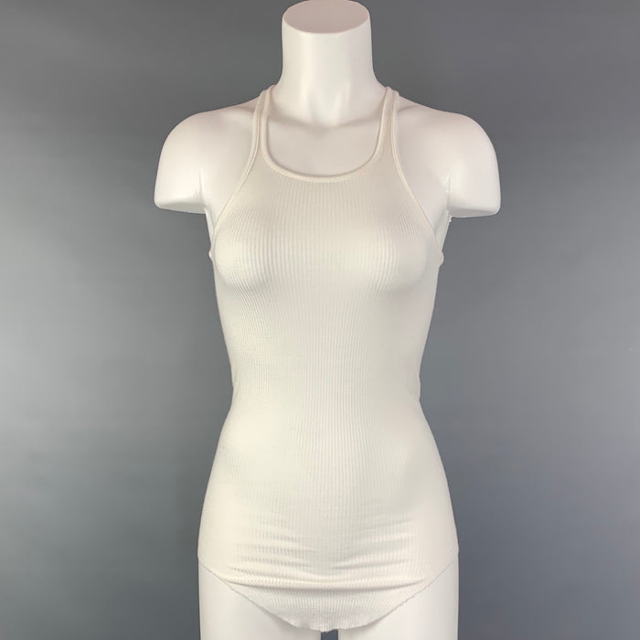 RICK OWENS ANTHEM S/S 11 Size 6 White Viscose / Silk Curved Hem Tank Top