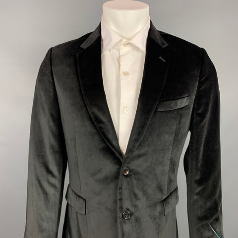 PAUL SMITH Kensington Fit Size 40 Regular Black Embroidery Velvet Notch Lapel Sport Coat