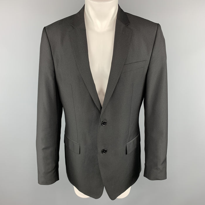 VERSACE COLLECTION Size 42 Grid Black on Black Notch Lapel Sport Coat